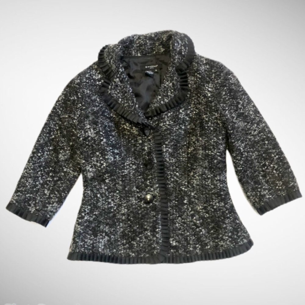 Sandro petite black tweed 3/4 sleeve blazer